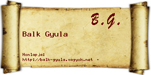 Balk Gyula névjegykártya